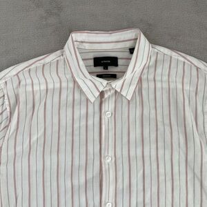 Vince Shirt Men Large White Striped Lyocell Classic Fit Short‎ Sleeve Causal